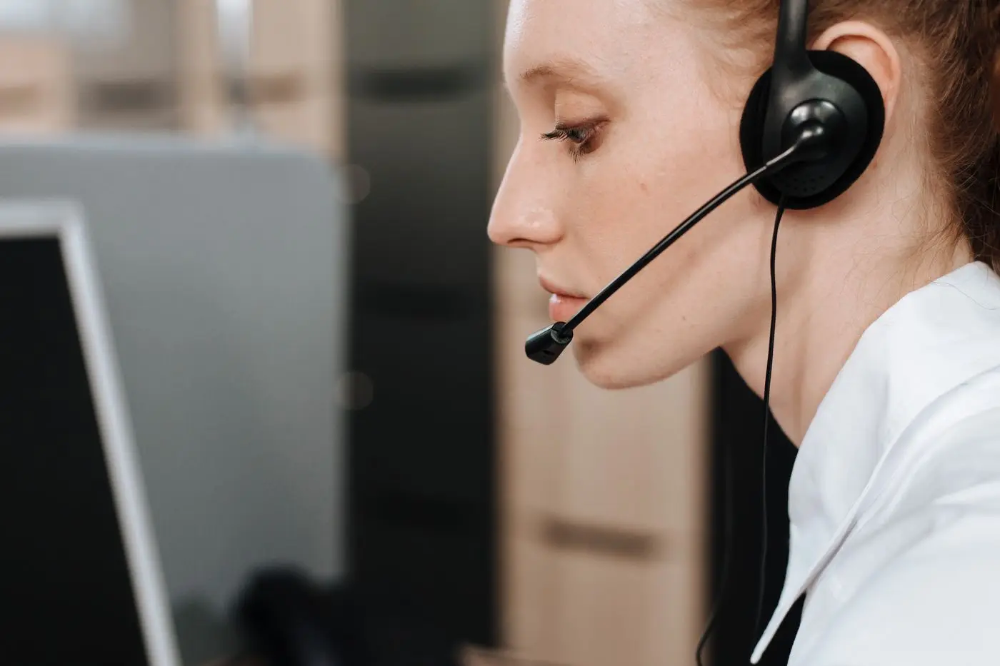 Customer service agent wearing a headset